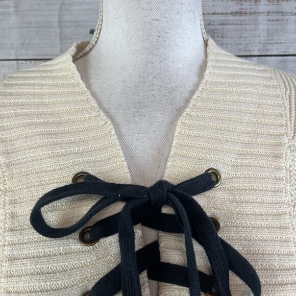 Marled Reunited Clothing Sweater size Small Ivory Navy Lace Up Front Nautical - Picture 3 of 7